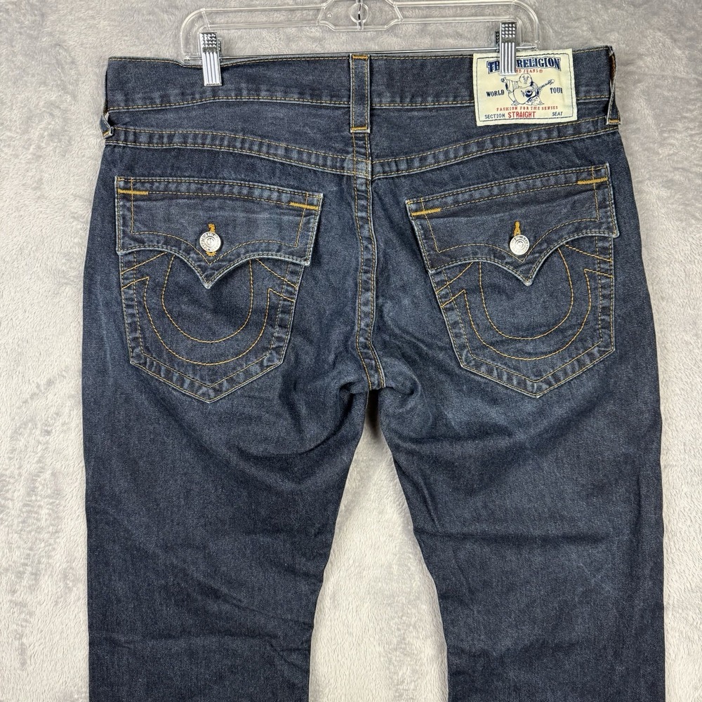 True Religion Men's Straight Blue Jeans 36x29 Pocket Flaps NWOT